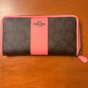 Coach Pink and Brown Signature Wallet